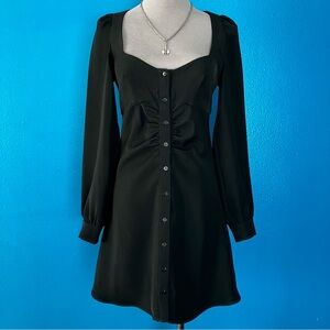 Zara Witchy Babydoll Mini Dress in Black w/ Long Bishop Sleeves & Buttons XS